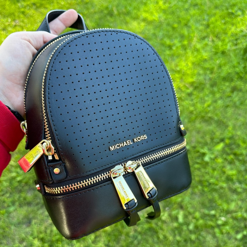 Michael Kors Backpack Black Leather Gold-Tone Hardware